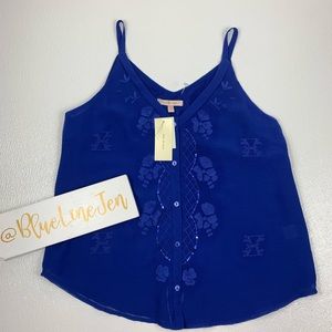 Skies are Blue Cobalt Embroidered Tank